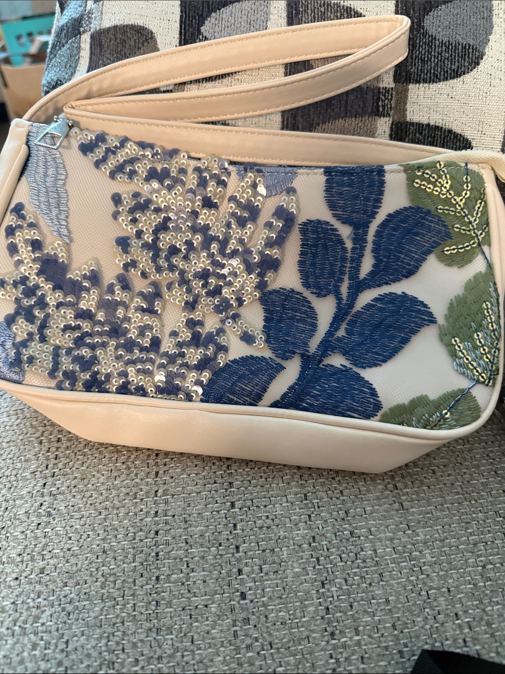 Embroidered Sequin Floral Wristlet Bag in Light Pink and Blue (2)